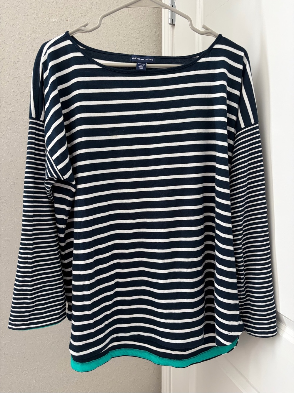 American Living Navy & White Striped Long-Sleeve Top